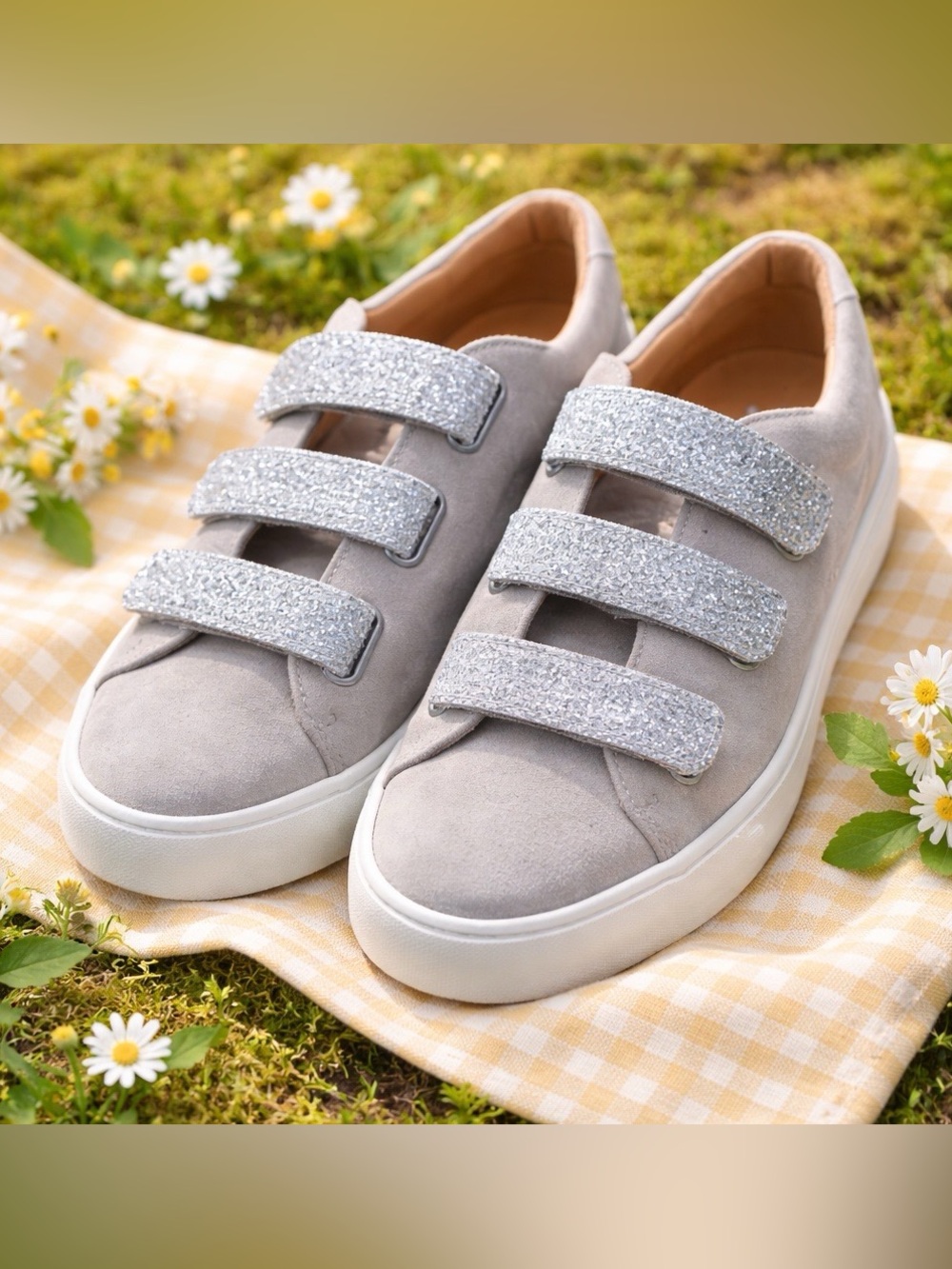 Glitter Strap Sneakers - Silver Gray